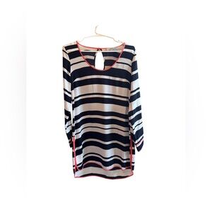 Madison Marcus Black and White Striped Top with fuchsia details